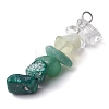 Gradient Color Natural Quartz Crystal & Natural Green Aventurine & Natural Prehnite & Natural Malachite Chip Beaded Pendants PALLOY-JF02790-05-3