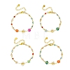 Natural Cultured Freshwater Pearl & Brass & Glass Link Bracelets for Women BJEW-JB14110-3