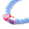 Candy Color Plastic Round Beaded Stretch Bracelet with Food Shape Polymer Clay for Kid BJEW-JB07582-6