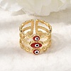 Brass Enamel Evil Eye Open Cuff Rings for Women RJEW-L339-01G-01-2
