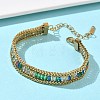 304 Stainless Steel & Glass Wheat Chain Double Layers Bracelets for Women BJEW-F540-08G-4