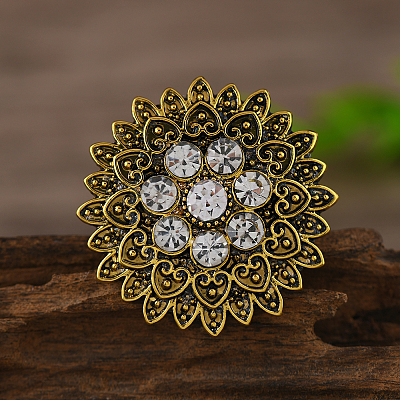 Vintage Flower Middle Eastern Style Zinc Alloy with Rhinestone Finger Rings TH0297-1-1