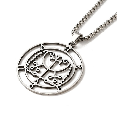 Flat Round with Demon Seal Pendant Necklaces NJEW-C044-03P-1