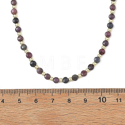 Natural Red Corundum/Ruby and Sapphire Faceted Flat Round Beaded Necklaces NJEW-JN06433-1
