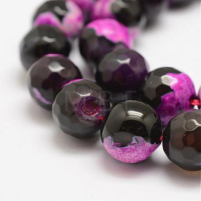 Faceted Natural Fire Crackle Agate Beads Strands G-F447-12mm-A08-1