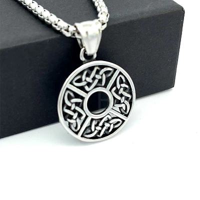 Vintage Stainless Steel Hollow Viking Knot Coin Pendant Necklaces for Women Fashion Jewelry NL0157-1