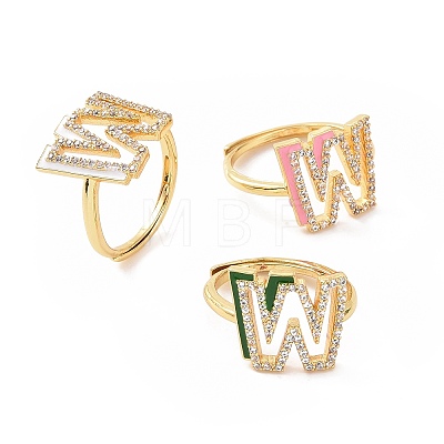 Mixed Color Enamel Initial Letter Adjustable Ring with Clear Cubic Zirconia RJEW-P045-01G-W-1