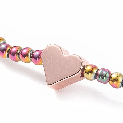 Glass Round Beaded Stretch Bracelet with Brass Heart for Women BJEW-JB08090-1