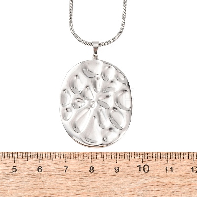304 Stainless Steel Textured Oval Pendant Necklaces for Women NJEW-C117-01B-P-1