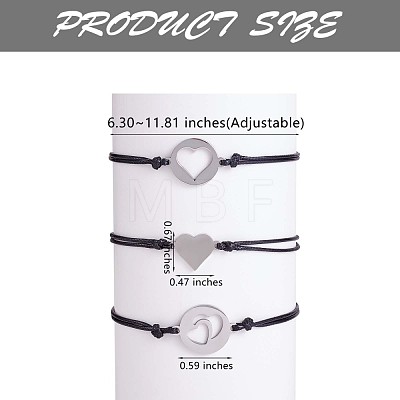 3Pcs 3 Style 430 Stainless Steel Heart Link Bracelets Set JB720A-1