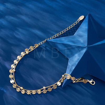 925 Sterling Silver Satellite & Flat Round Link Chains Double-Layer Multi-strand Bracelet STER-M116-09G-1