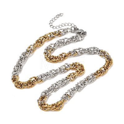 6MM Duo Tone 304 Stainless Steel Textured Rope Chain Necklaces SA-CBA70A3-01GP-1