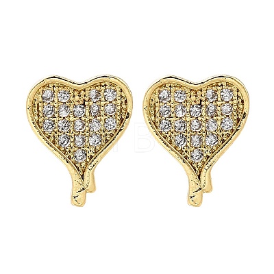 Heart Brass Micro Pave Cubic Zirconia Ear Studs EJEW-D304-35P-1