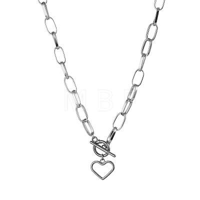 Heart Stainless Steel Pendant Paperclip Chain Necklaces FS-WGB7F21-02-1