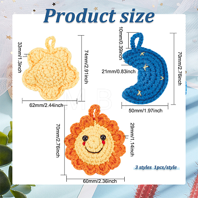 3Pcs 3 Style Woolen Yarn Crochet Pendant Decorations HJEW-FG0001-13-1