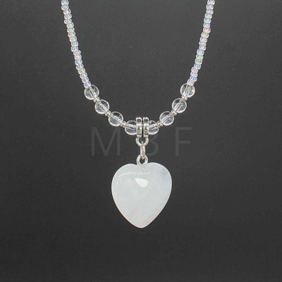 Natural Gemstone Heart Pendant Colorful Glass Seed Beads Beaded Necklaces for Women VA8487-3-1