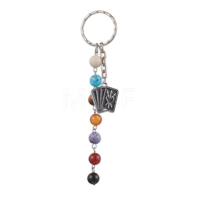 Iron Enamel with Natural Black Onyx & Fossil & Carnelian & Tiger Eye & Fire Crackle Agate Keychain KEYC-JKC00852-1