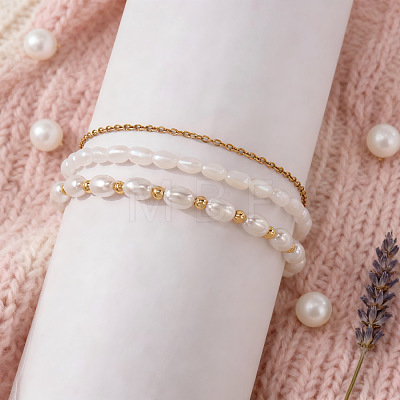 3Pcs 3 Styles Elegant Imitation Pearl Rice Beaded Stretch Bracelet Sets JW5778-1-1