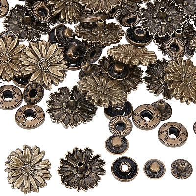 20 Bags Flower Alloy Snap Buttons BUTT-CY0001-36-1