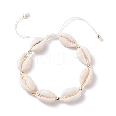 Natural Cowrie Shell Braided Bead Bracelet for Women BJEW-TA00044-01-1