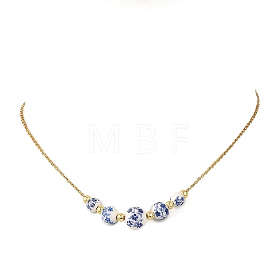 Floral Printed Round Handmade Porcelain Graduated Beaded Necklaces NJEW-JN06439-1