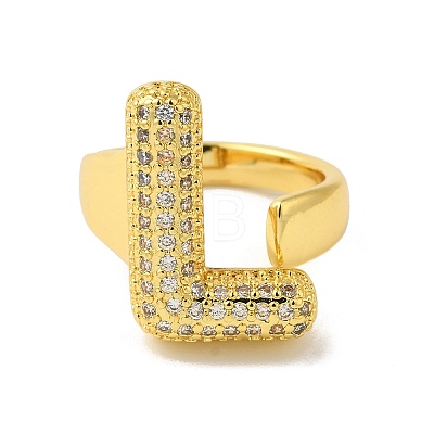 Letter Brass Micro Pave Clear Cubic Zirconia Open Cuff Ring for Women RJEW-N046-03L-G-1