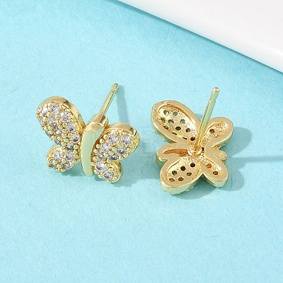 Brass Micro Pave Clear Cubic Zirconia Stud Earrings EJEW-F400-02A-G-1
