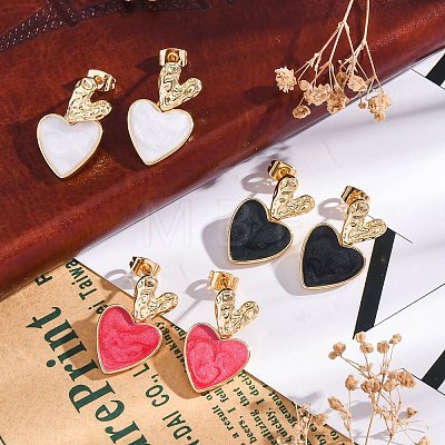 Rack Plating Heart Brass Stud Earrings for Women EJEW-C125-26G-1