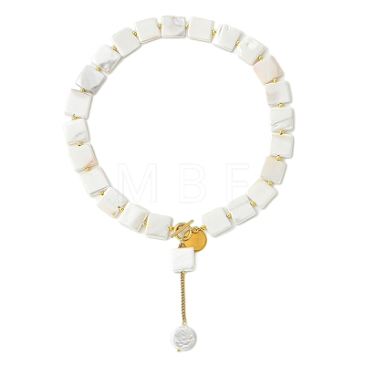 Adjustable White Shell Pearl Square Bead Lariat Necklaces with 304 Stainless Steel OT Clasps NJEW-JN06029-1