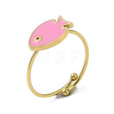 Fish 304 Stainless Steel Enamel Ring RJEW-A038-14G-01-1