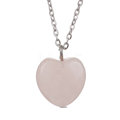 Natural Rose Quartz Faceted Heart Pendant Necklaces NJEW-JN05104-01-1