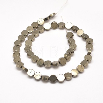 Flat Round Natural Pyrite Beads Strands G-I125-19C-1