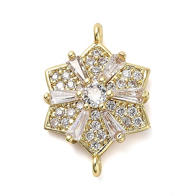 Brass Clear Cubic Zirconia Connector Snowflake Connector Charms KK-L229-079G-02-1