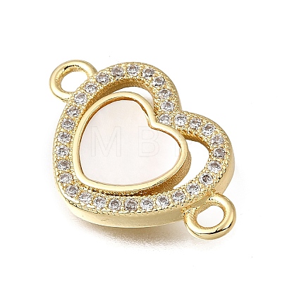 Brass Cubic Zirconia & Natural Shell Connector Charms KK-G602-08G-1