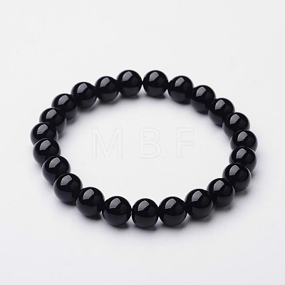 Natural Black Agate(Dyed) Beaded Stretch Bracelets BJEW-F203-09-1
