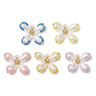 Two Tone Glass Seed Beaded Butterfly Pendants PALLOY-MZ00563-1