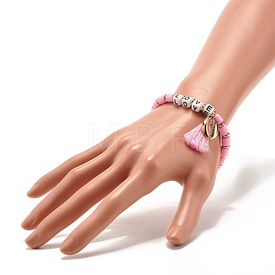 Word Love Beads Stretch Bracelet for Girl Women BJEW-JB07208-04-1