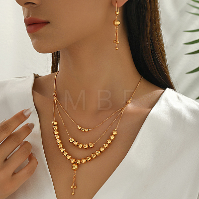 Vintage Brass Round Beaded Tassel Multi-layer Necklace & Earrings for Women JG6076-1