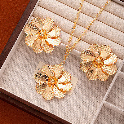 Flower Alloy Pendant Necklaces & Stud Earrings Sets FS-WGA42C5-06-1