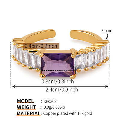 Brass with Cubic Zirconia Cuff Open Rings for Women FS-WG973E1-01-1
