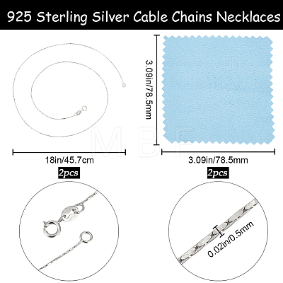 Anti-Tarnish Beebeecraft 2Pcs Rhodium Plated 925 Sterling Silver Coreana Chain Necklaces Set STER-BBC0006-13B-1