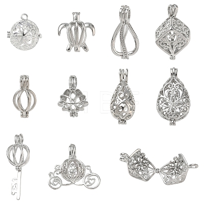 10Pcs 10 Styles Brass Locket Pendants KK-YW0004-79-1