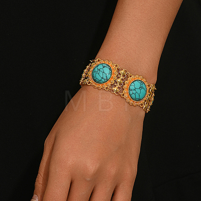 Bohemian Alloy Pave Natural & Dyed Magnesite Beads Link Chain Bracelets KI5721-1