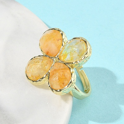 Natural Yellow Quartz Faceted Adjustable Finger Rings for Women RJEW-A092-01G-10-1
