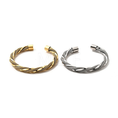 304 Stainless Steel Mesh Twist Rope Open Cuff Bangle for Women BJEW-P283-16M-1