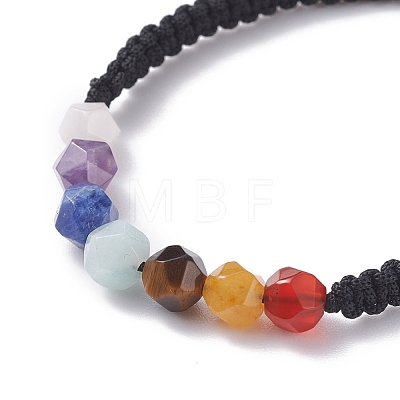 Faceted Round Natural Mixed Stone Braided Bead Bracelets Set BJEW-JB07251-1