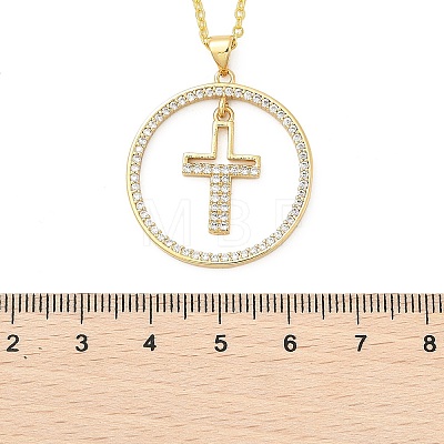 Brass Micro Pave Clear Cubic Zirconia Ring Pendant Necklaces NJEW-P322-A02-G-1