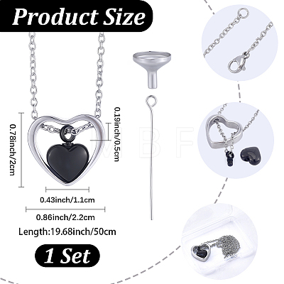 1Pc 304 Stainless Steel Heart Pendant Urn Ashes Necklaces NJEW-CN0001-19EBP-1