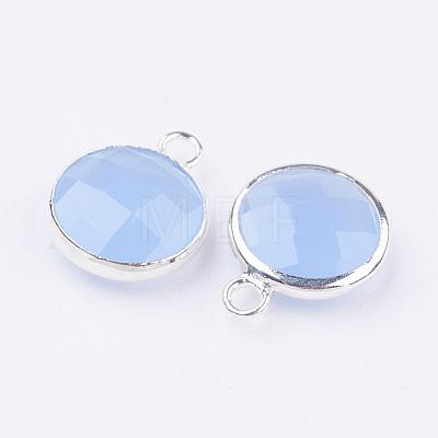 Silver Color Plated Brass Glass Flat Round Charms GLAA-M003-A-18S-1