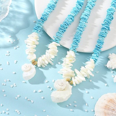 Ocean Natural Sea Shell Pendant Chip Beaded Necklaces for Women NJEW-JN06388-1